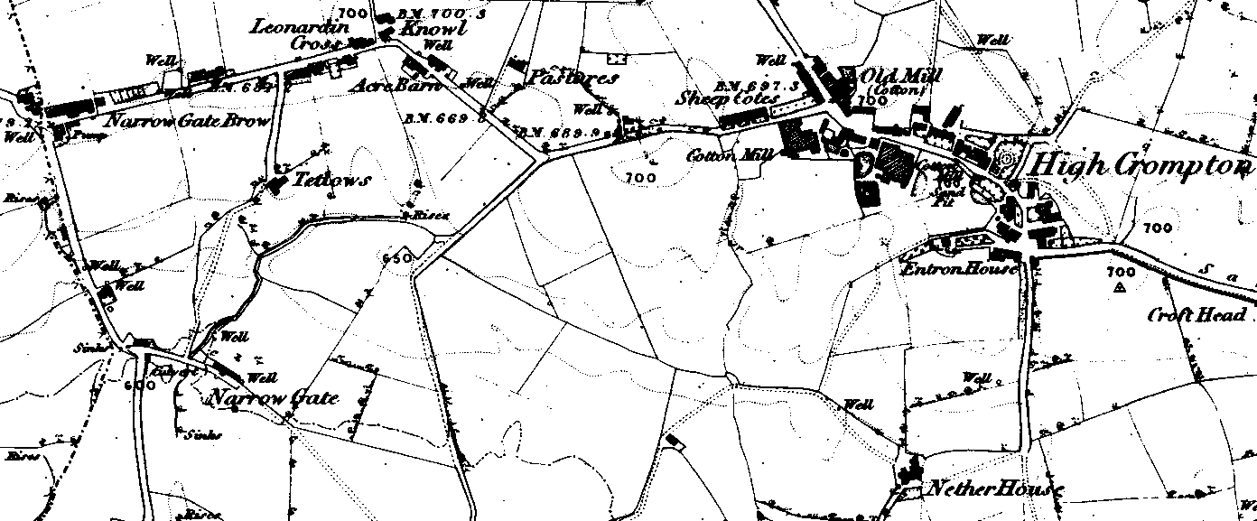 1848 OS Map showing Tetlows Farm to the north of Oldham