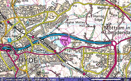 OS Map of Tetlow Fold, Godley